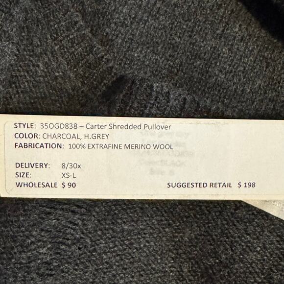 One Grey Day Carter Gray Merino Wool Shredded Pullover Women Small NWT - Picture 5 of 10